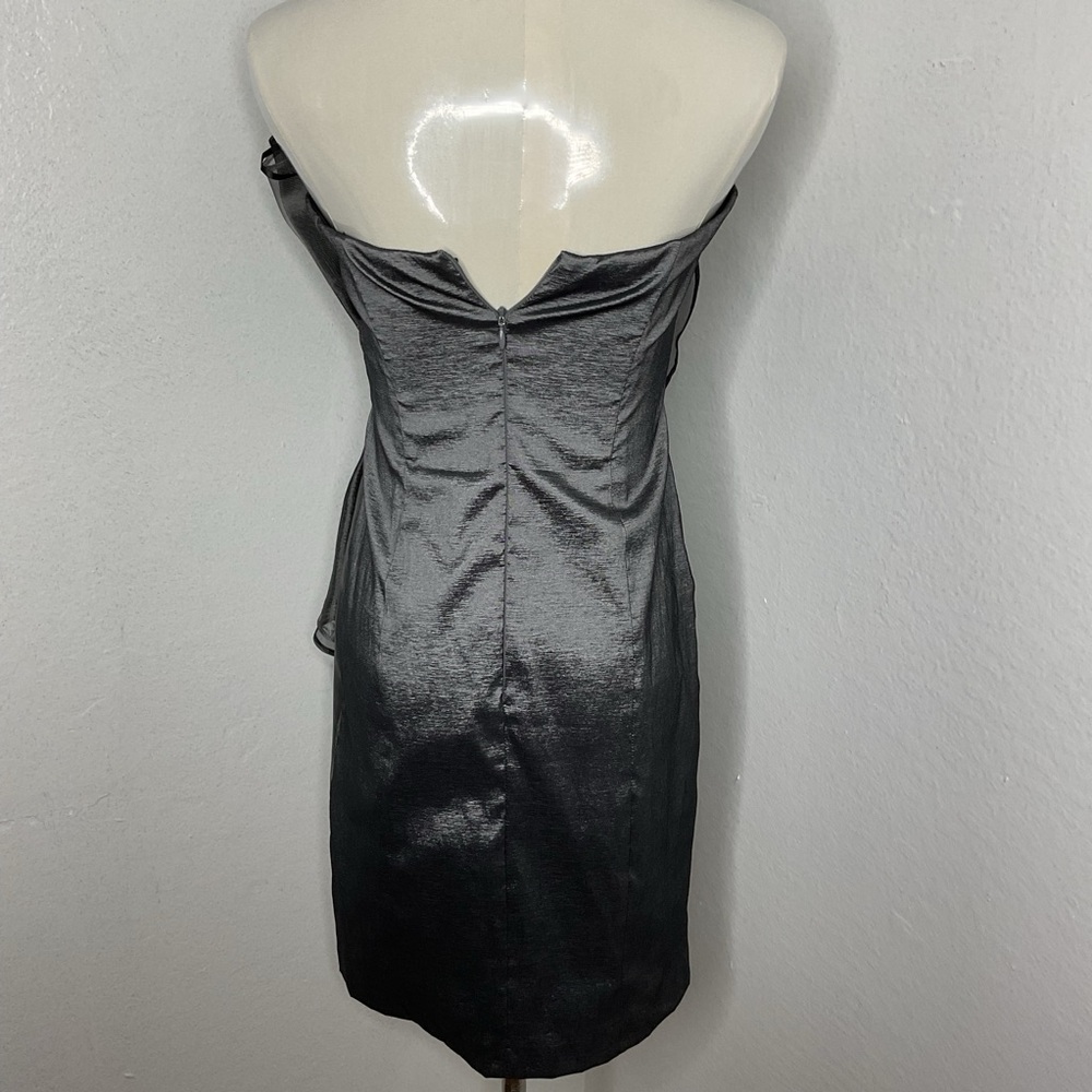Vintage Betsy & Adam Strapless Gunmetal Mini Dress Size 10 – Metallic Party Glam - Picture 4 of 13